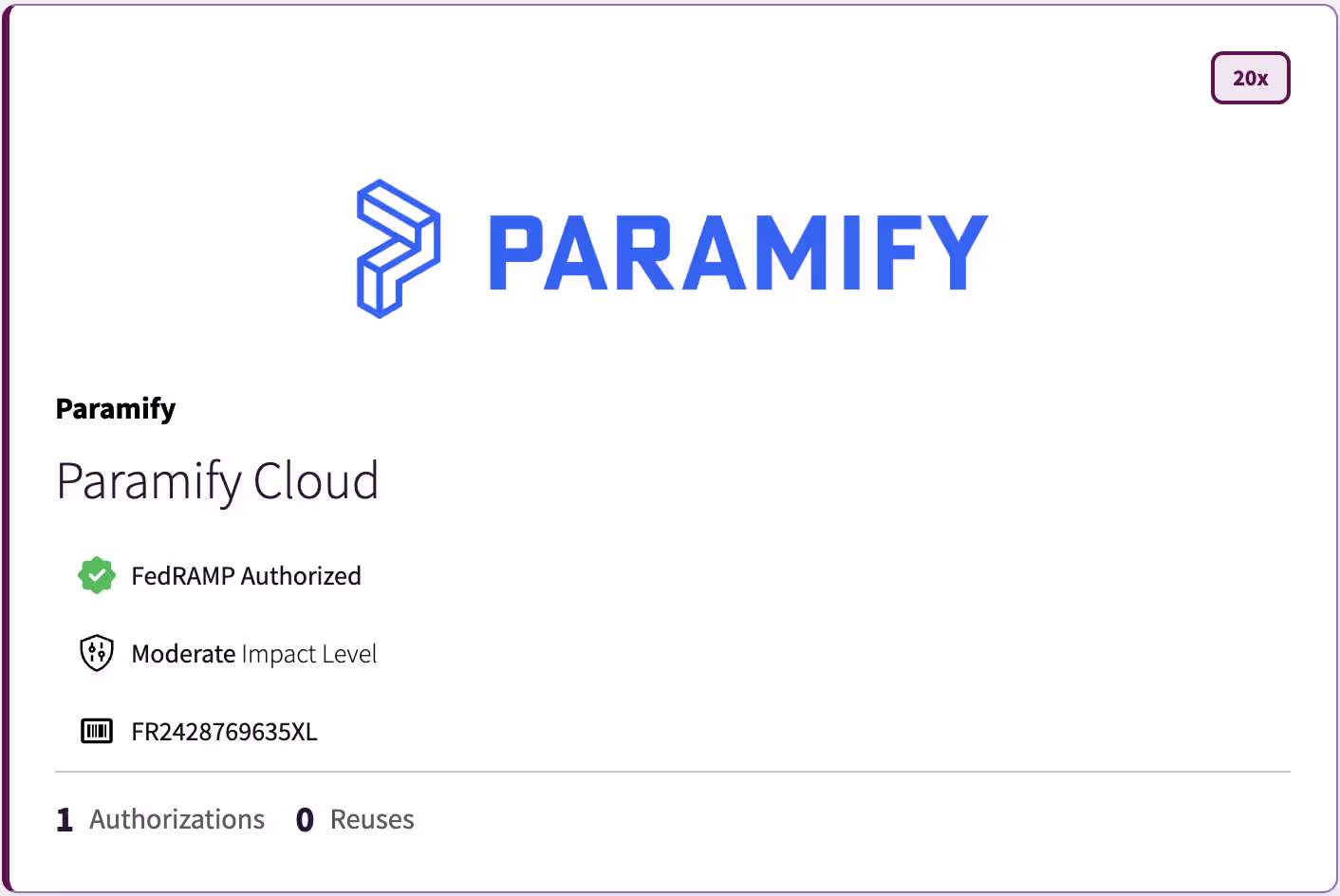 the paramify listing on the fedramp marketplace showing their designation as fedramp moderate authorized