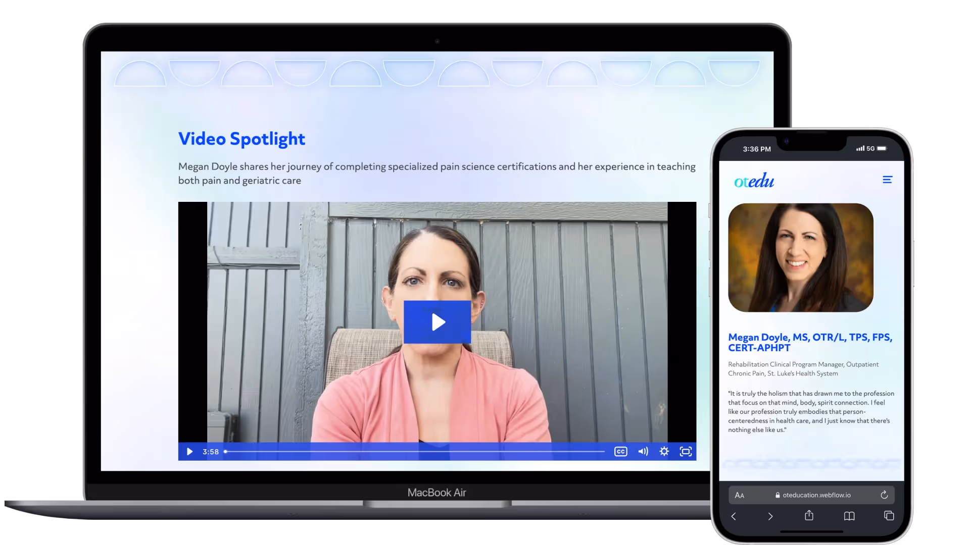 Screenshot of a webpage section featuring testimonials from occupational therapy professionals.