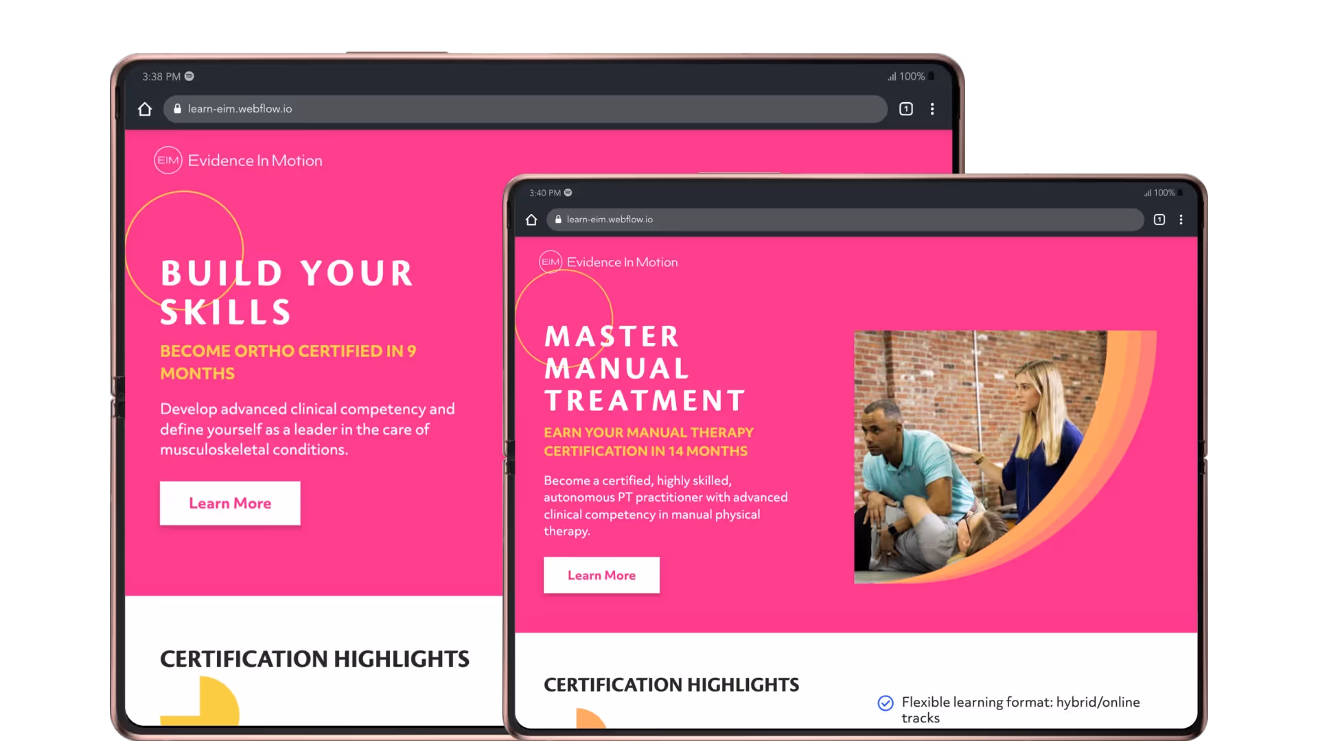 Screenshot of an EIM-branded landing page used for marketing different programs.