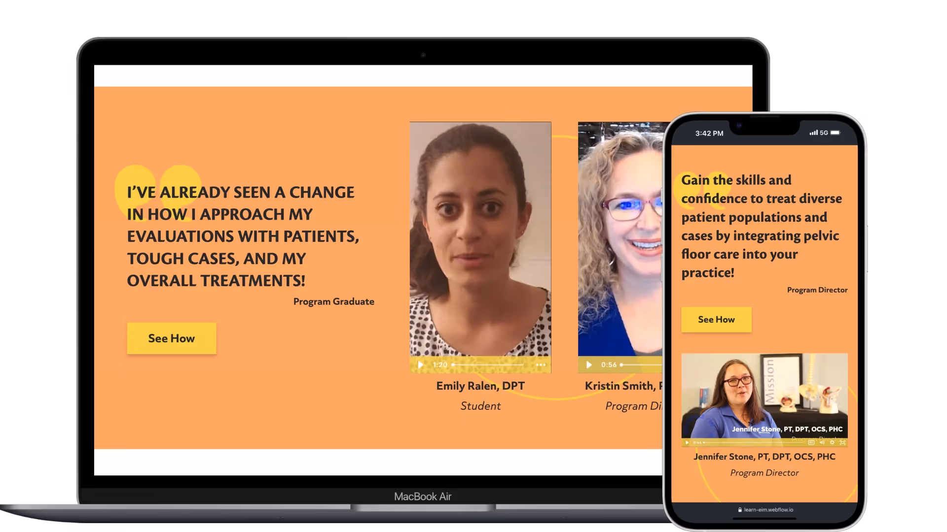 Screenshot of a program page featuring testimonials and embedded video content.