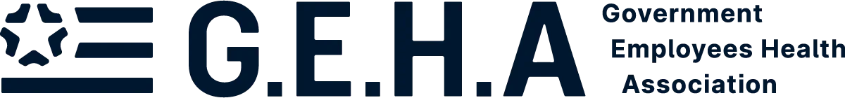 Logo with a star inside a circular shape next to the text G.E.H.A and Government Employees Health Association.