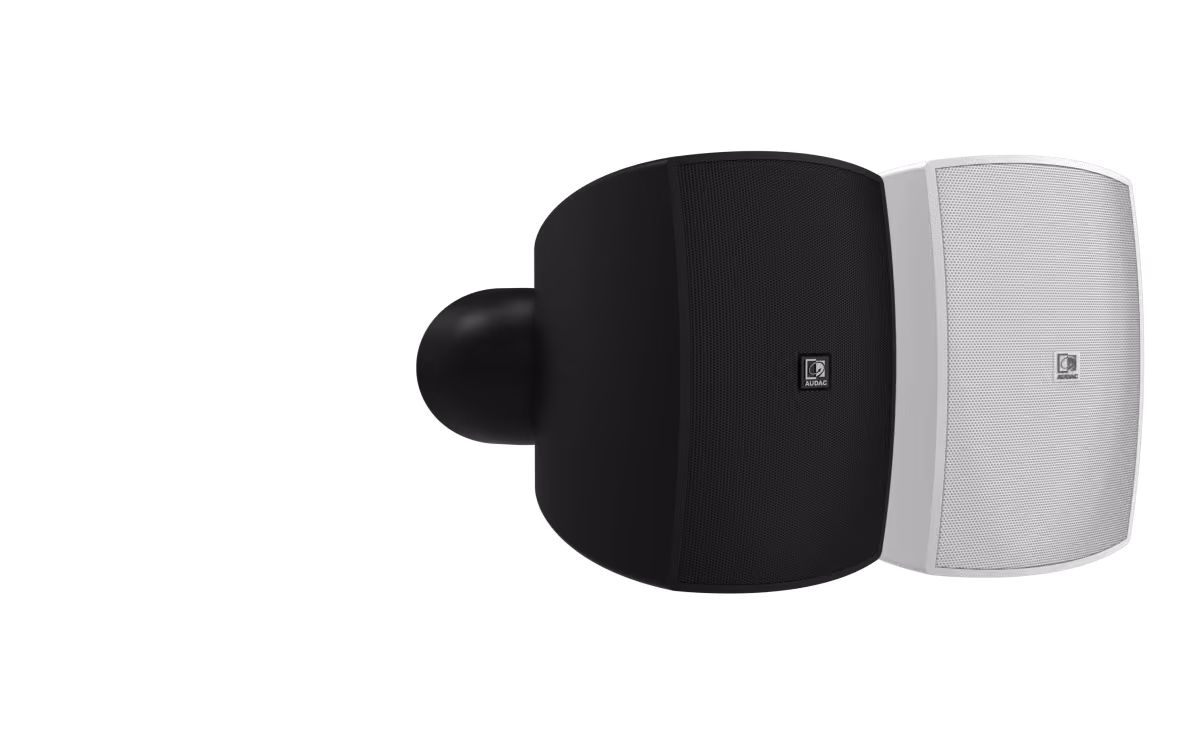 Black and white AUDAC loudspeakers