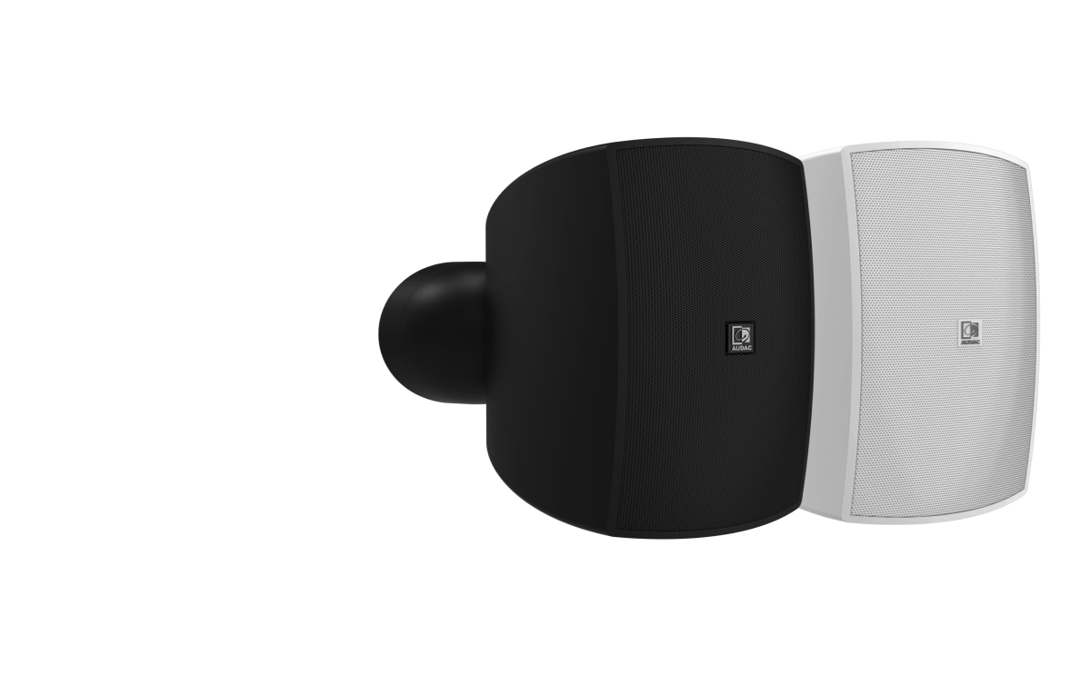 Black and white AUDAC loudspeakers