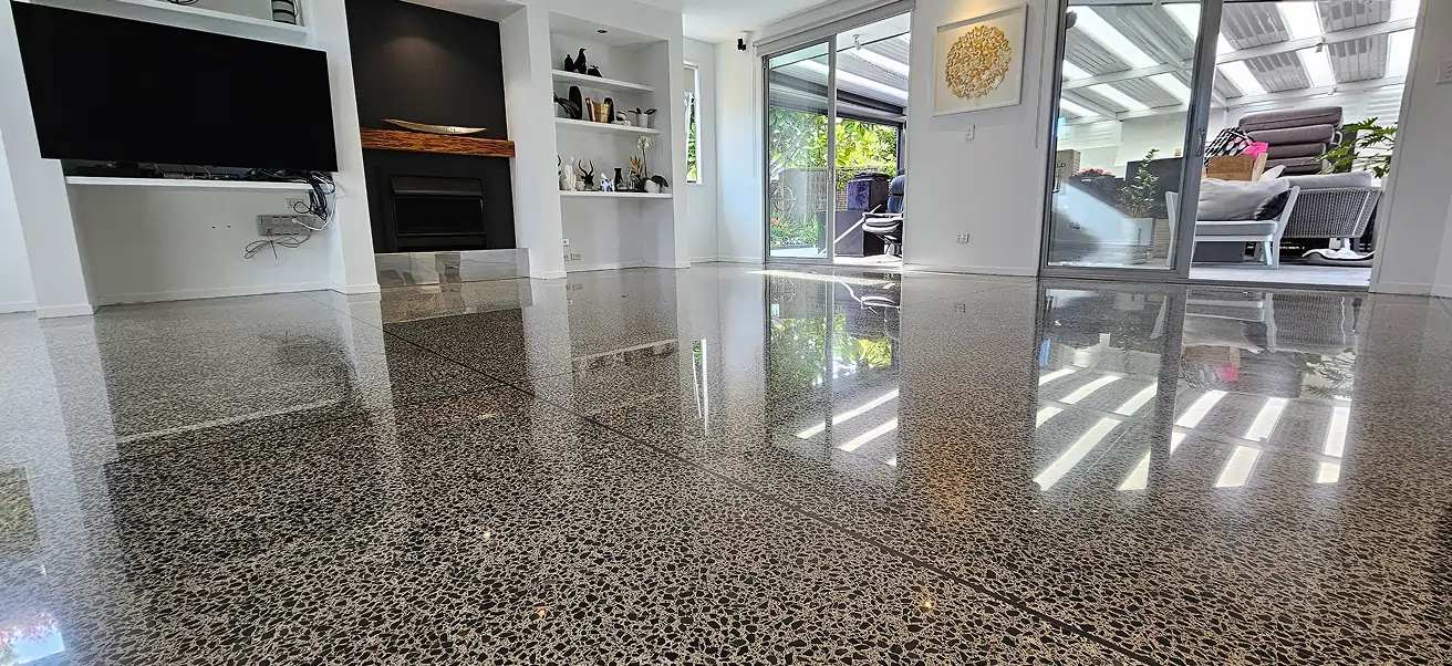 Polished concrete floor with decorative joint pattern in Greenhithe, North Shore