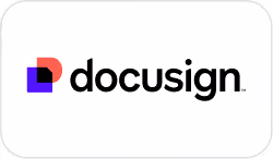 DocuSign logo with red, blue, and black elements on a white background.