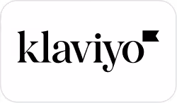 Klaviyo company logo in black text with a small solid flag shape at the top right.