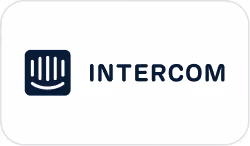 Intercom company logo with a blue chat bubble icon and text on a white background.
