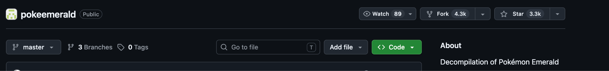 github.com/pret/pokeemerald has 3.3k stars on Github