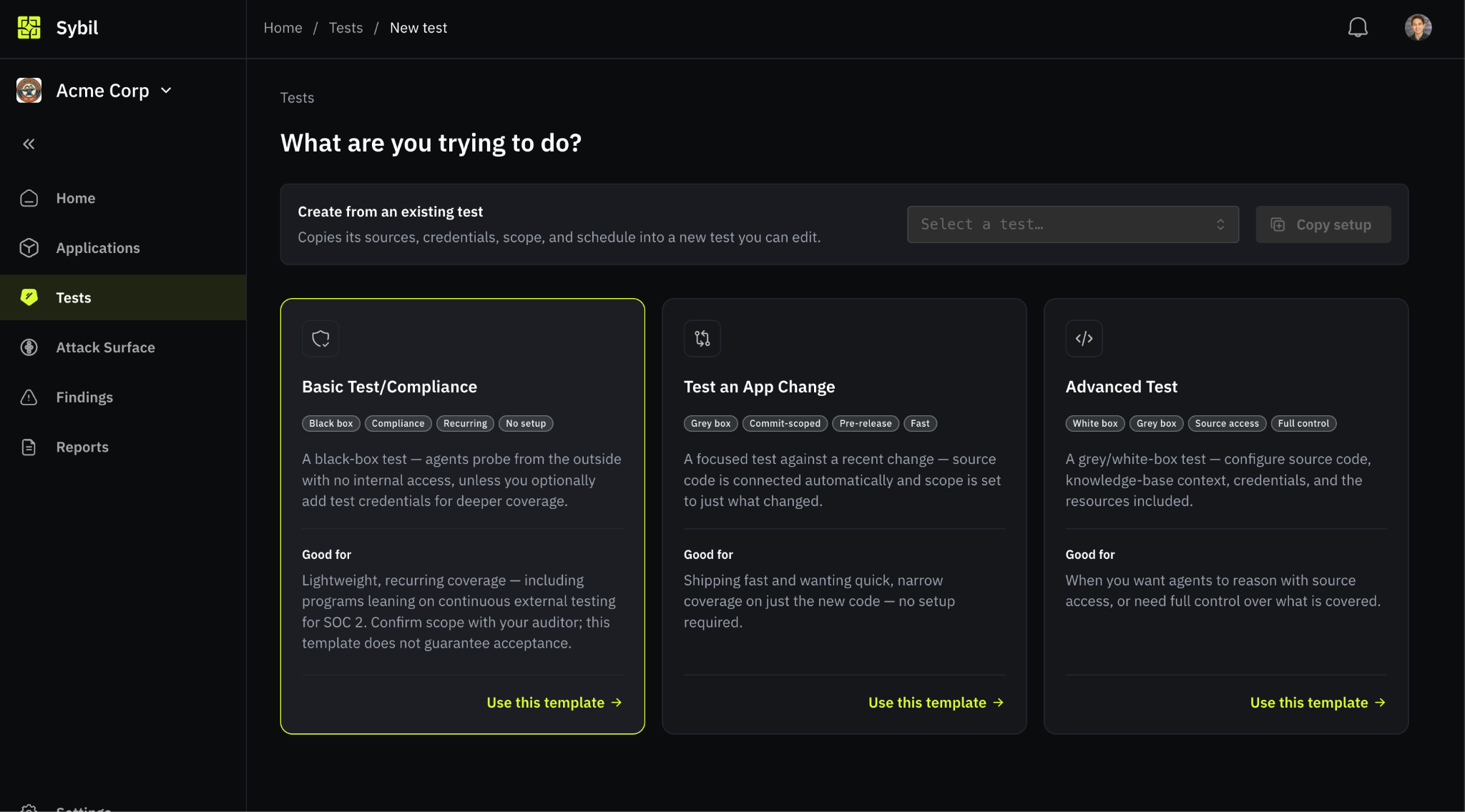 For change tests connected through the GitHub App, you can narrow testing to selected change areas.
