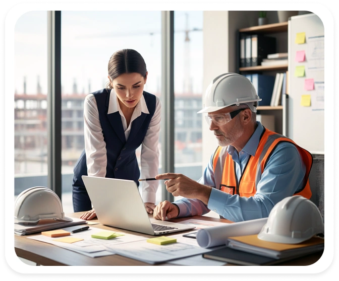 two builders using linarc software in tablet