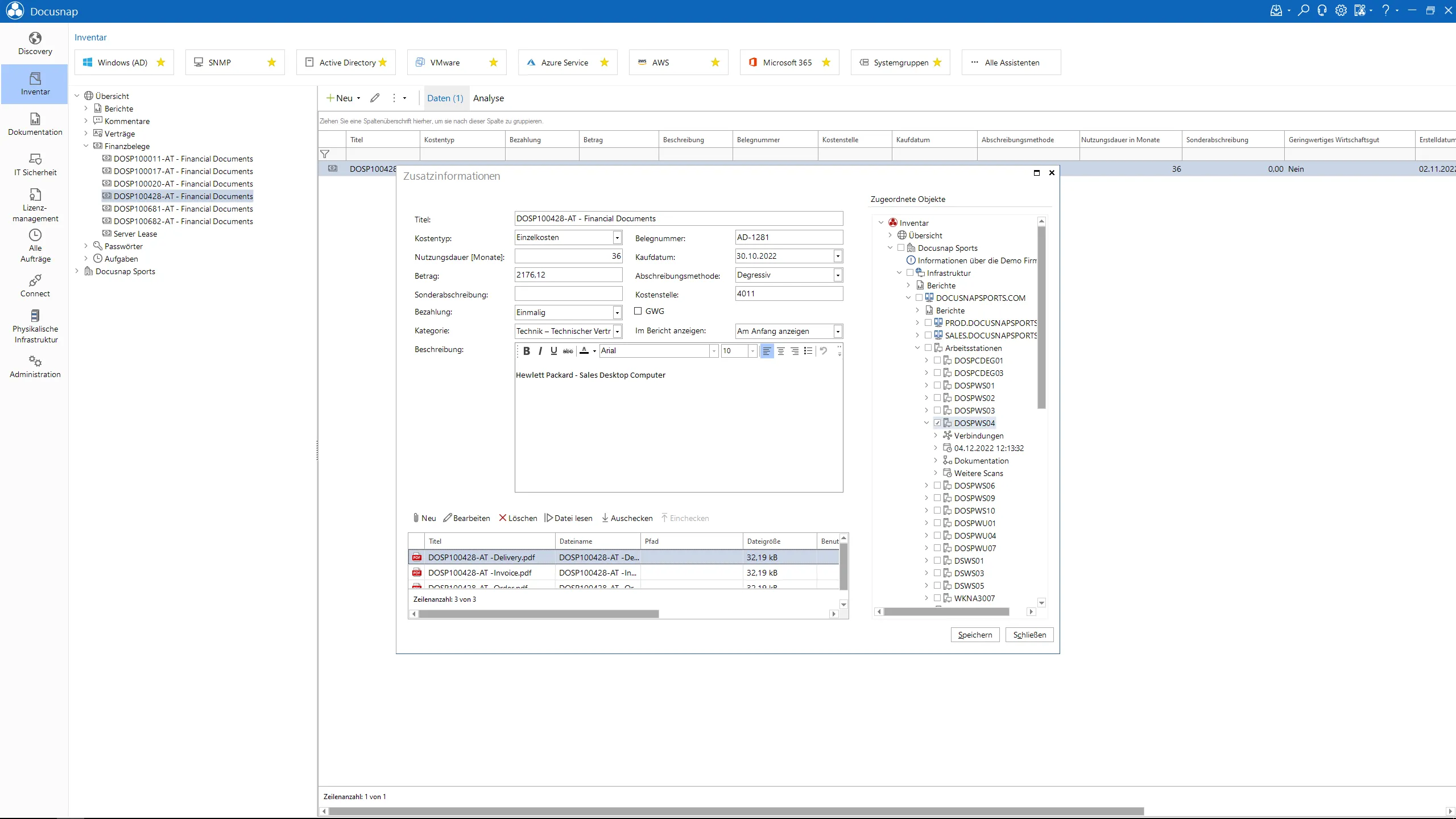 By extending IT systems with additional information such as financial documents, Docusnap becomes a true single point of information