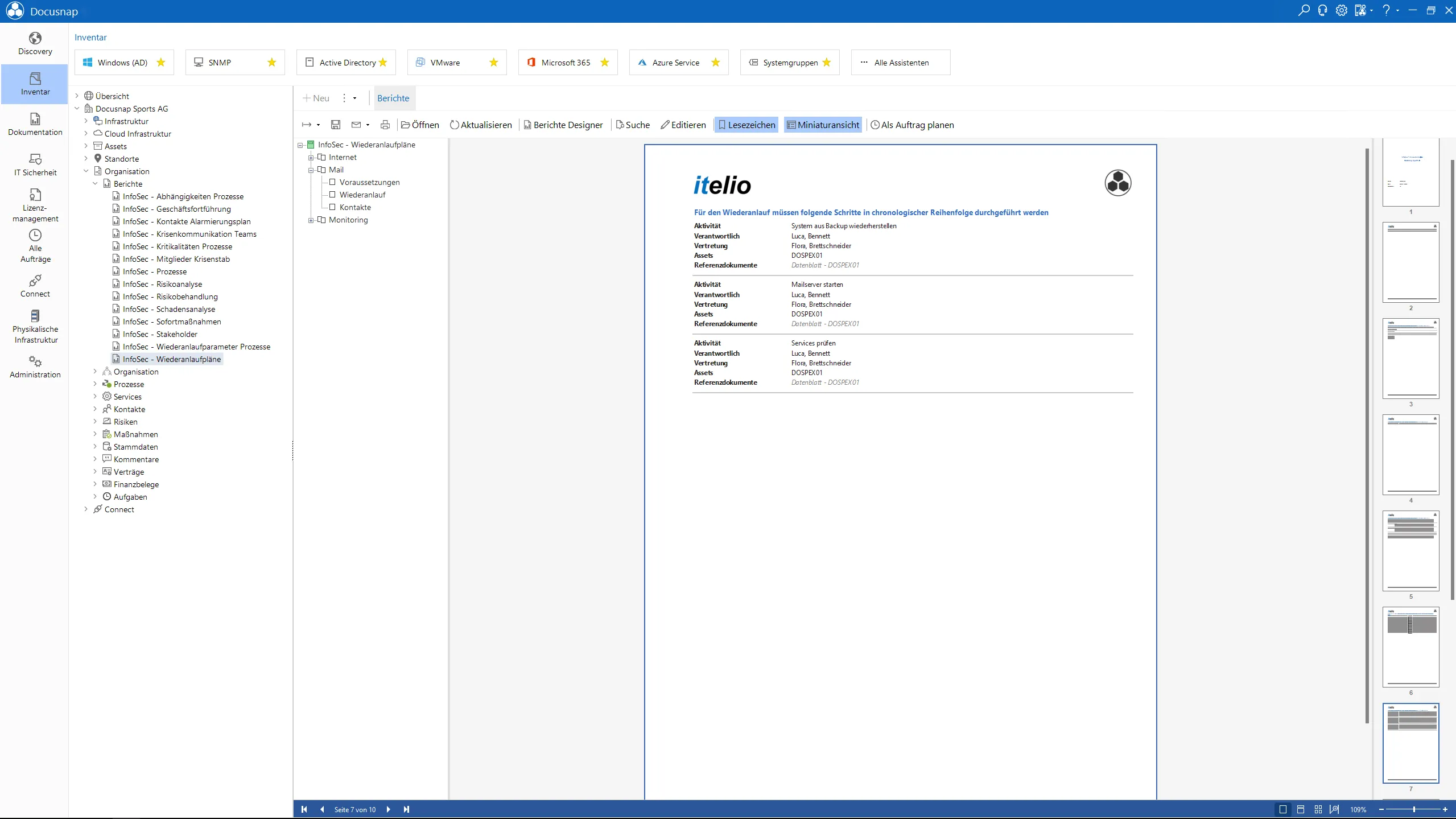 Screenshot of a restart plan