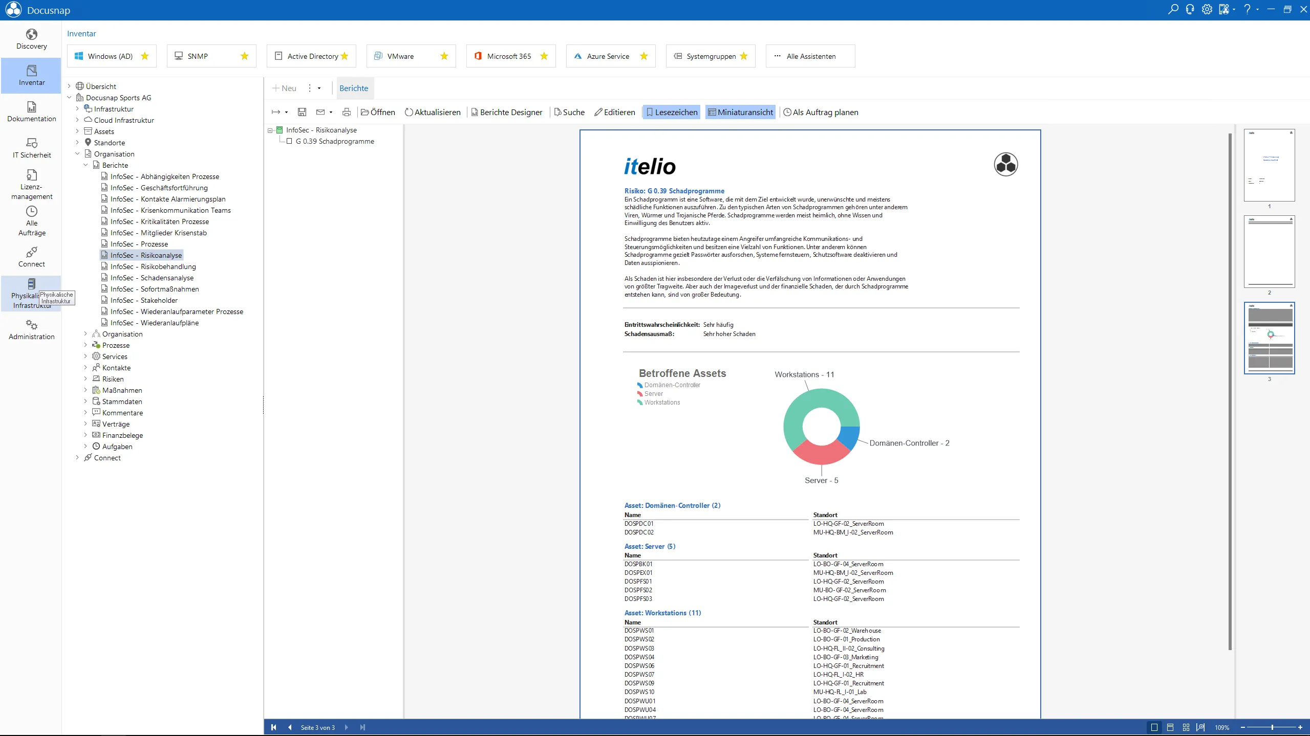 Screenshot of risk analysis as part of IT contingency planning