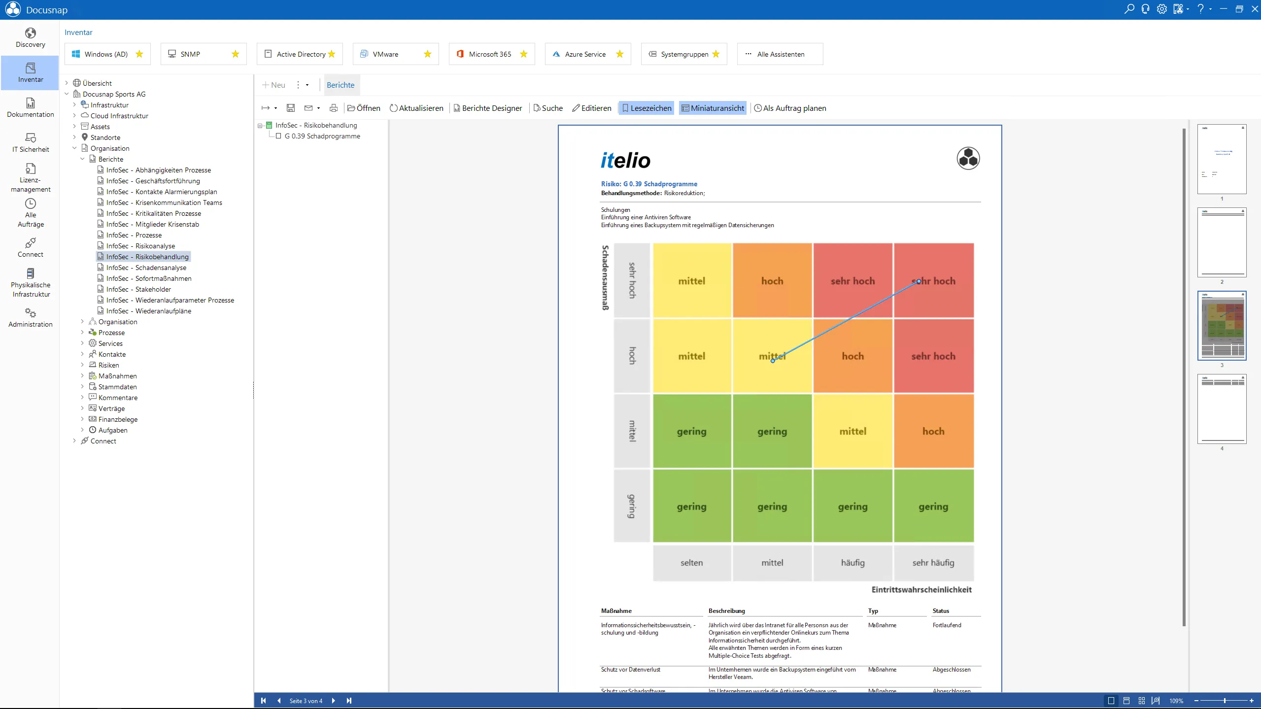 Screenshot of risk treatment in Docusnap