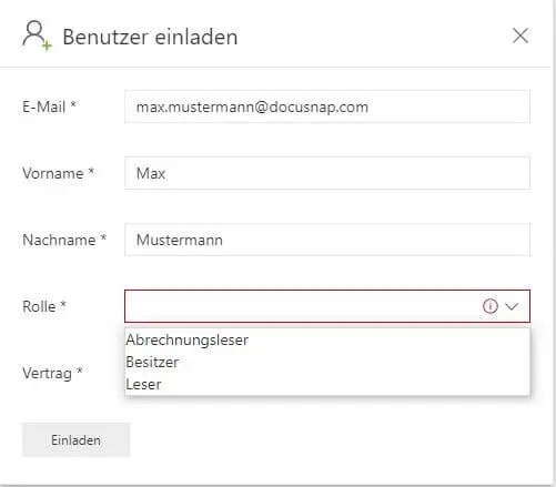 myDocusnap Benutzer hinzufügen - Rolle auswählen