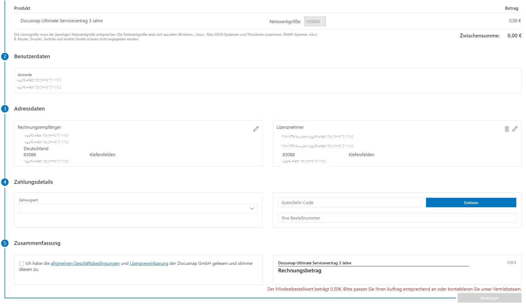 myDocusnap Servicevertrag verlängern - Transaktionszusammenfassung