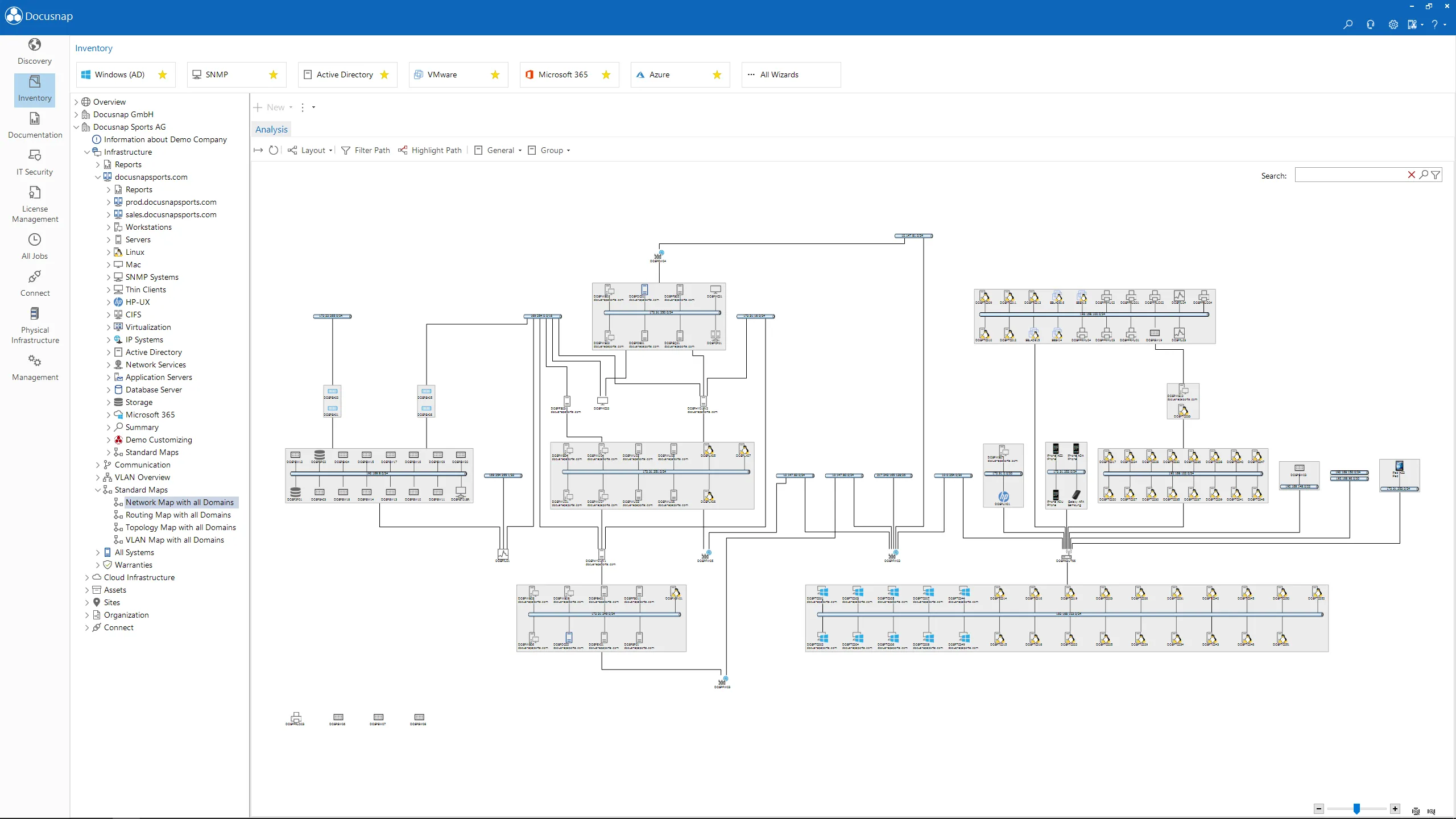 IT network plan automatically created with Docusnap