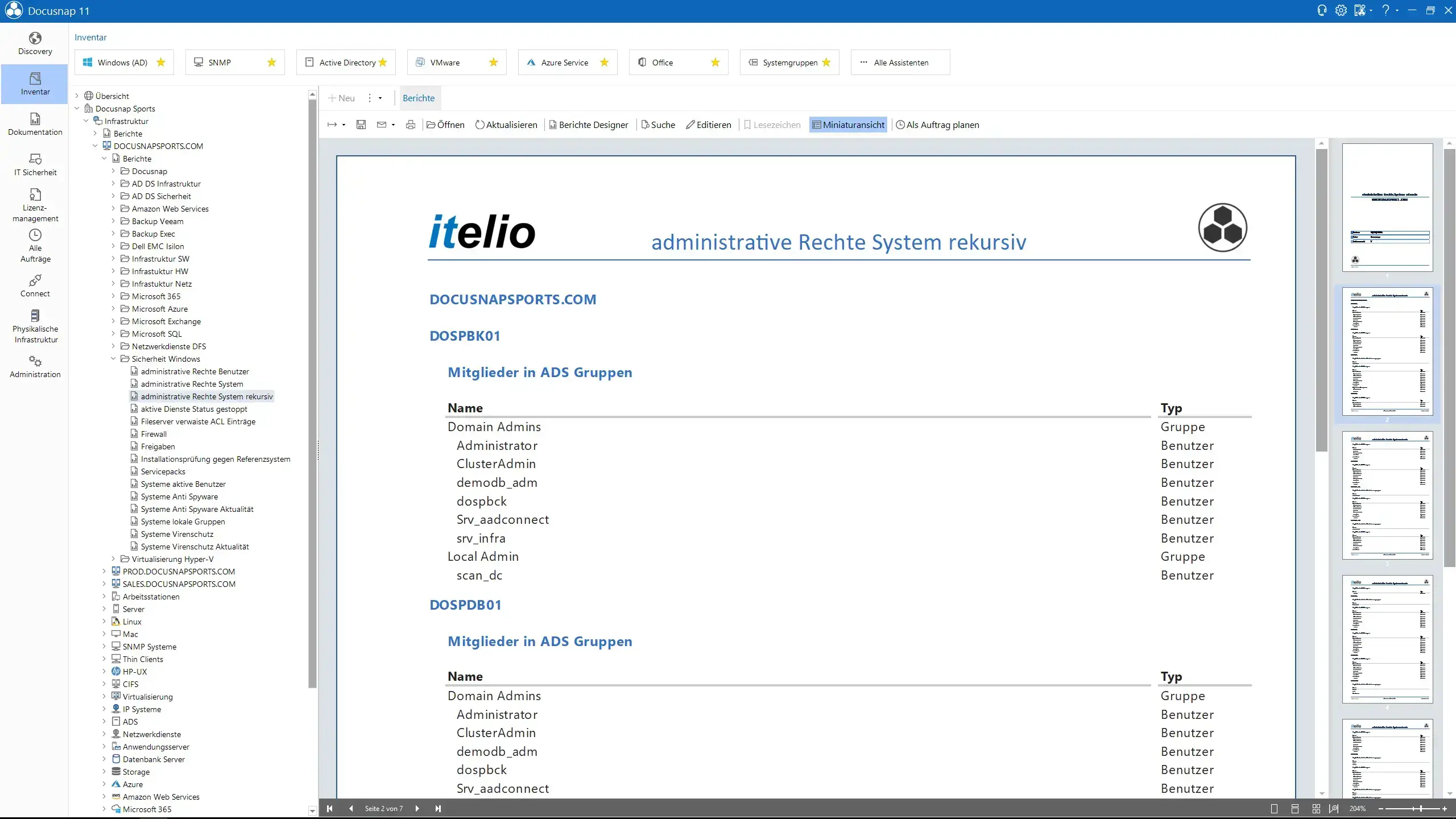 Docusnap Screenshot: Bericht Lokale Administratoren