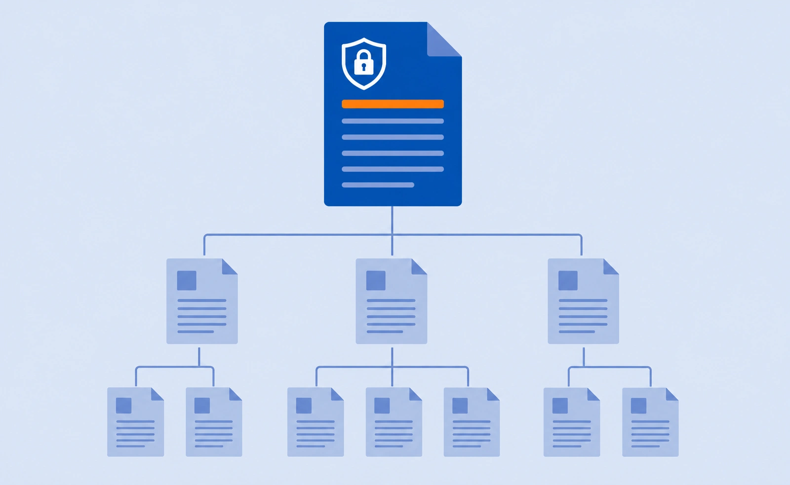 Abstrakte Darstellung einer IT-Sicherheitsleitlinie als oberstes Grundsatzdokument an der Spitze der Dokumenten-Hierarchie der Informationssicherheit.
