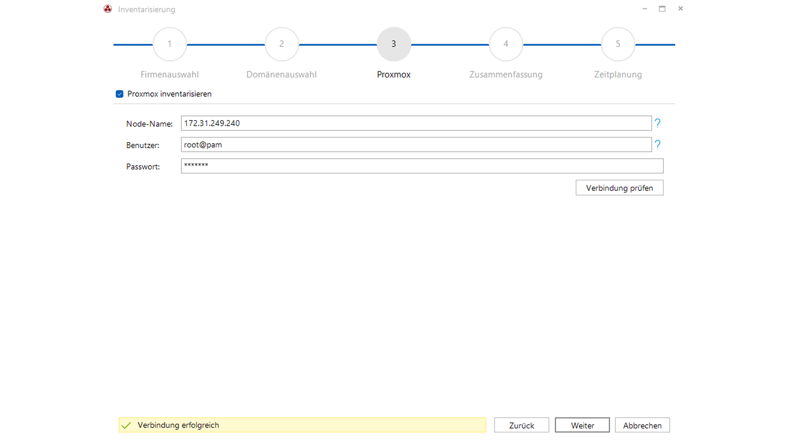 Der intuitive Inventarisierungsassistent ermöglicht eine individuelle Konfiguration der Proxmox-Inventarisierung.