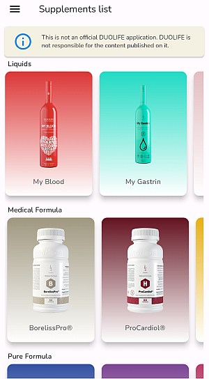 Supplements list page