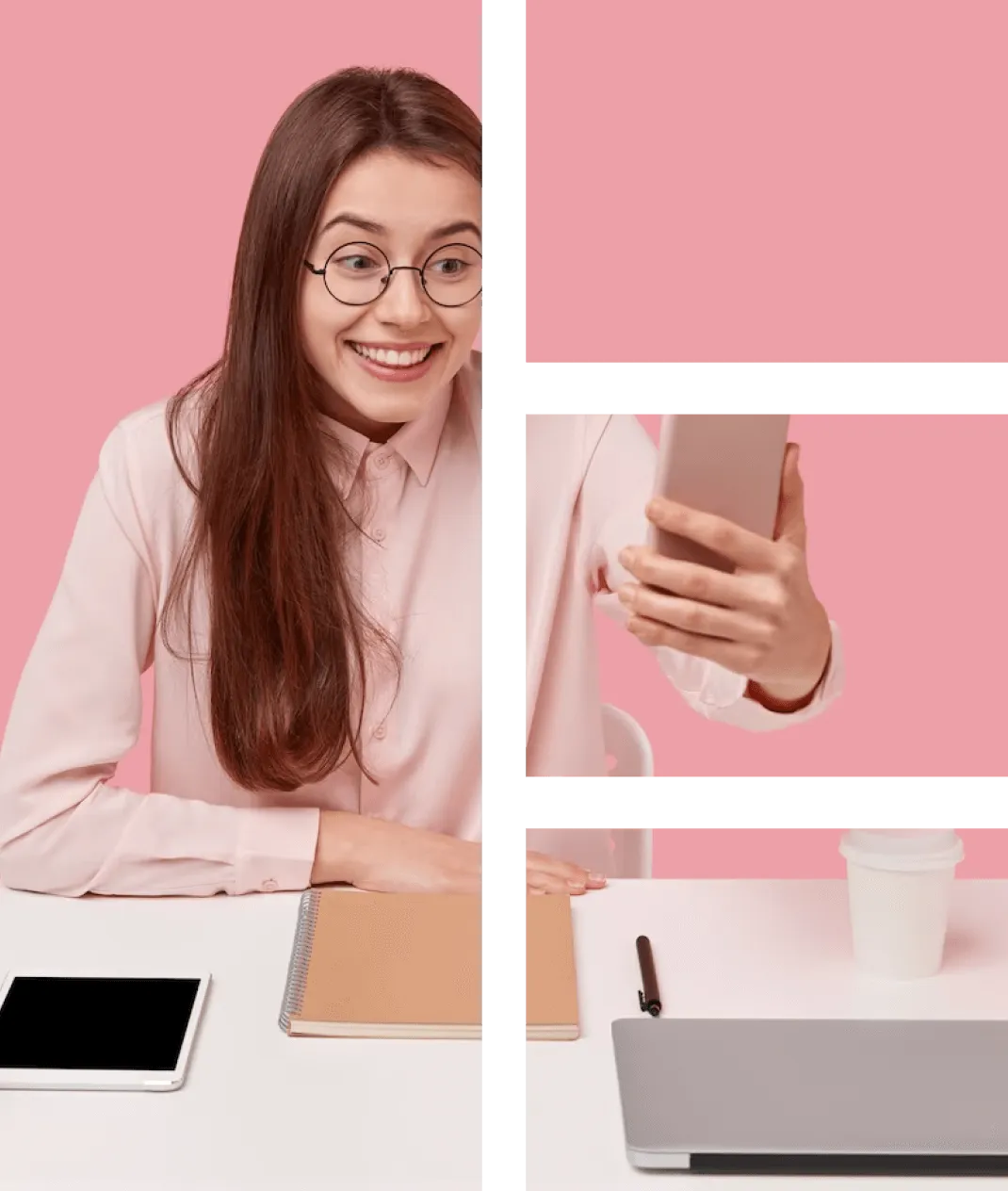 Woman looking at a screen Happily looks like she closed a deal