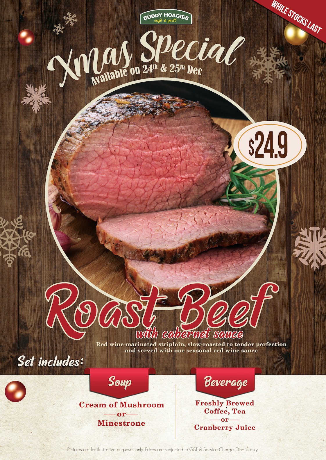 Available Xmas Eve & Day Only