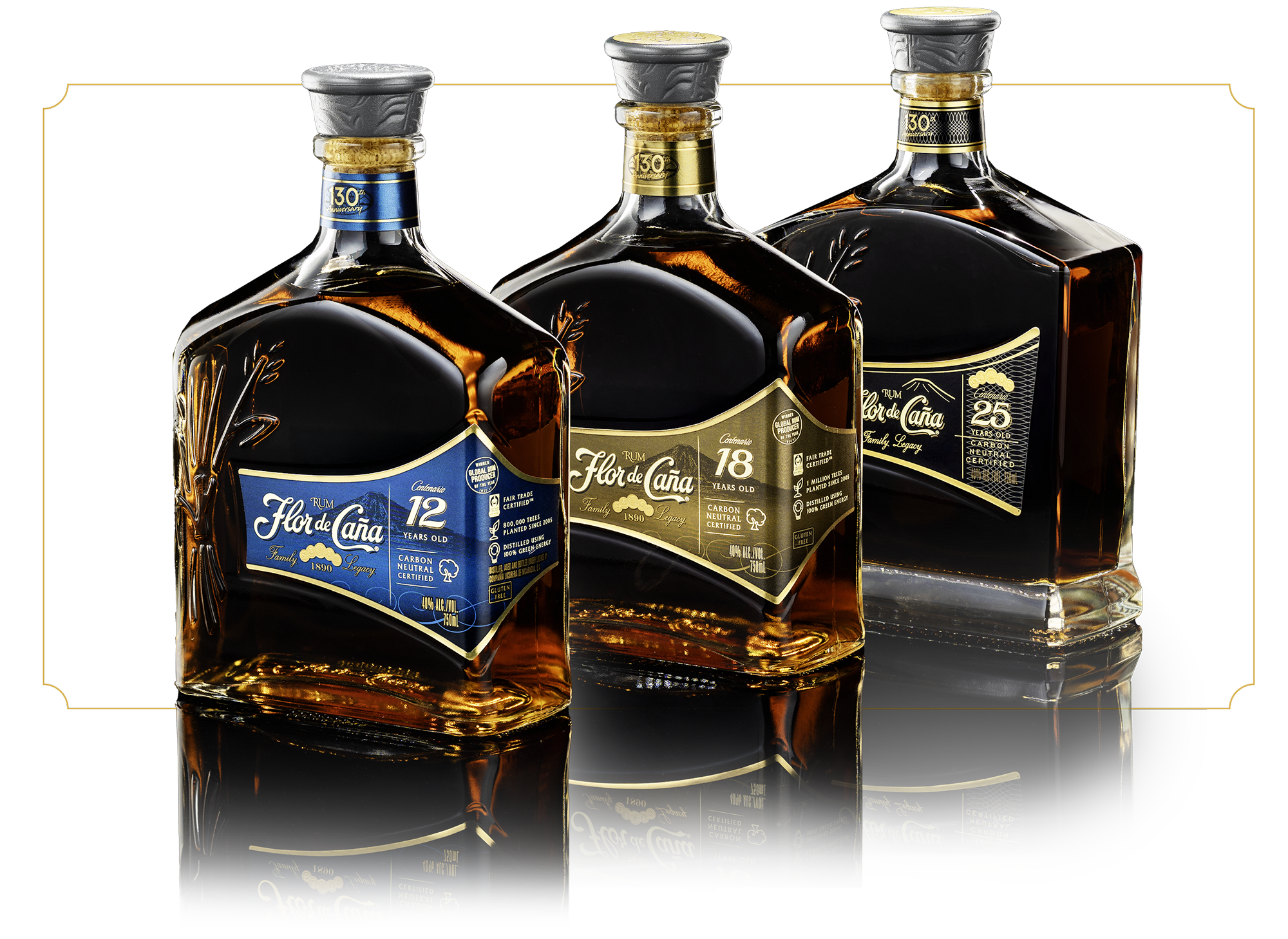 3 Flor de Cana Rum bottles