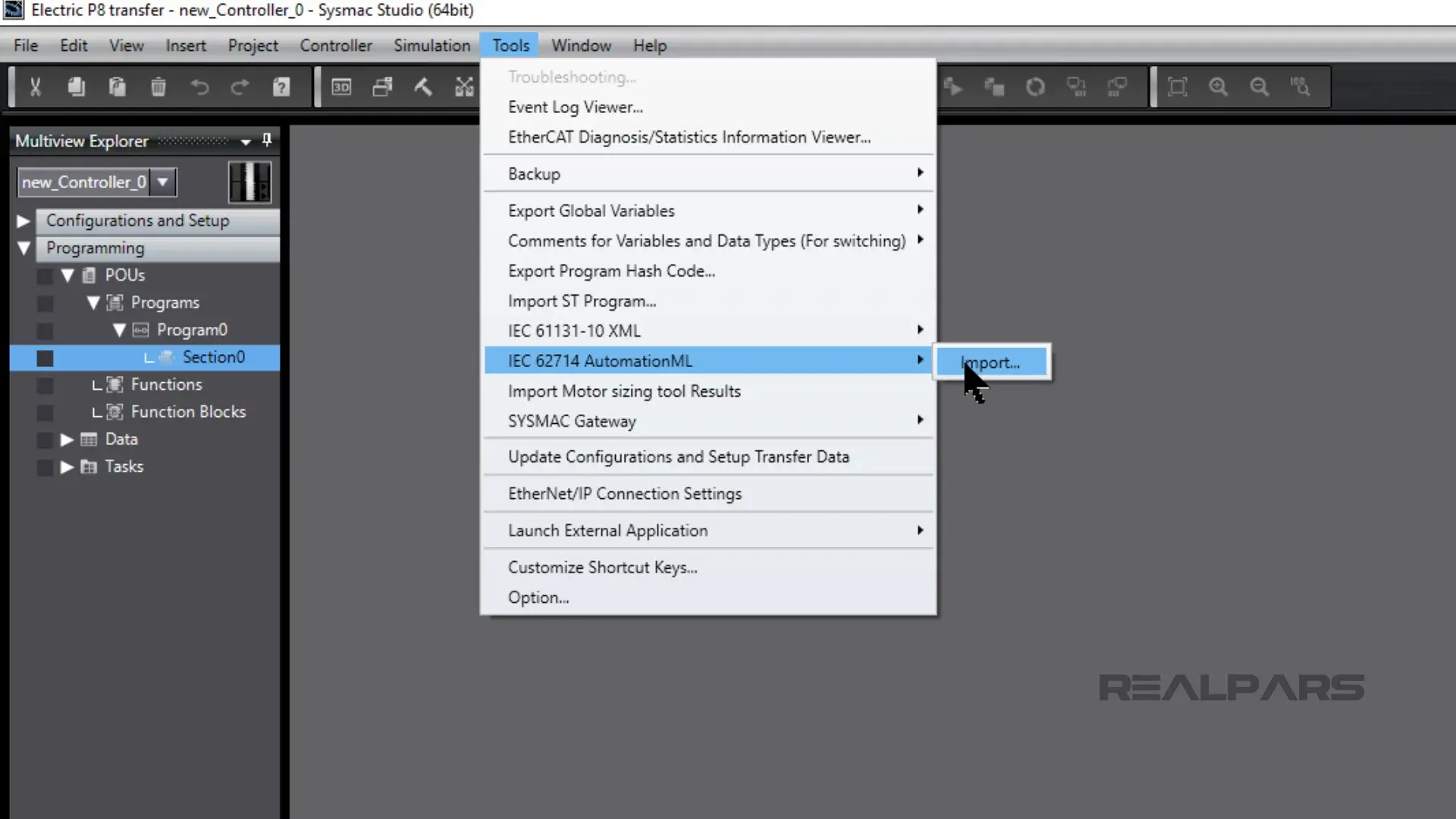 Import an AML file into Sysmac Studio