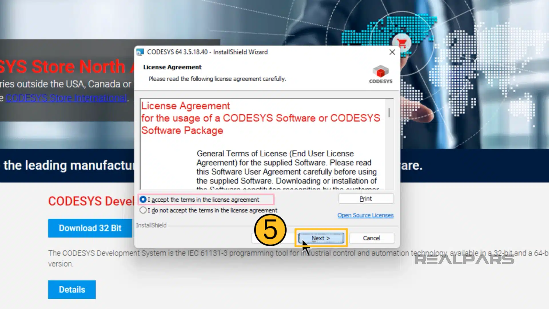 Install CODESYS - License Agreement