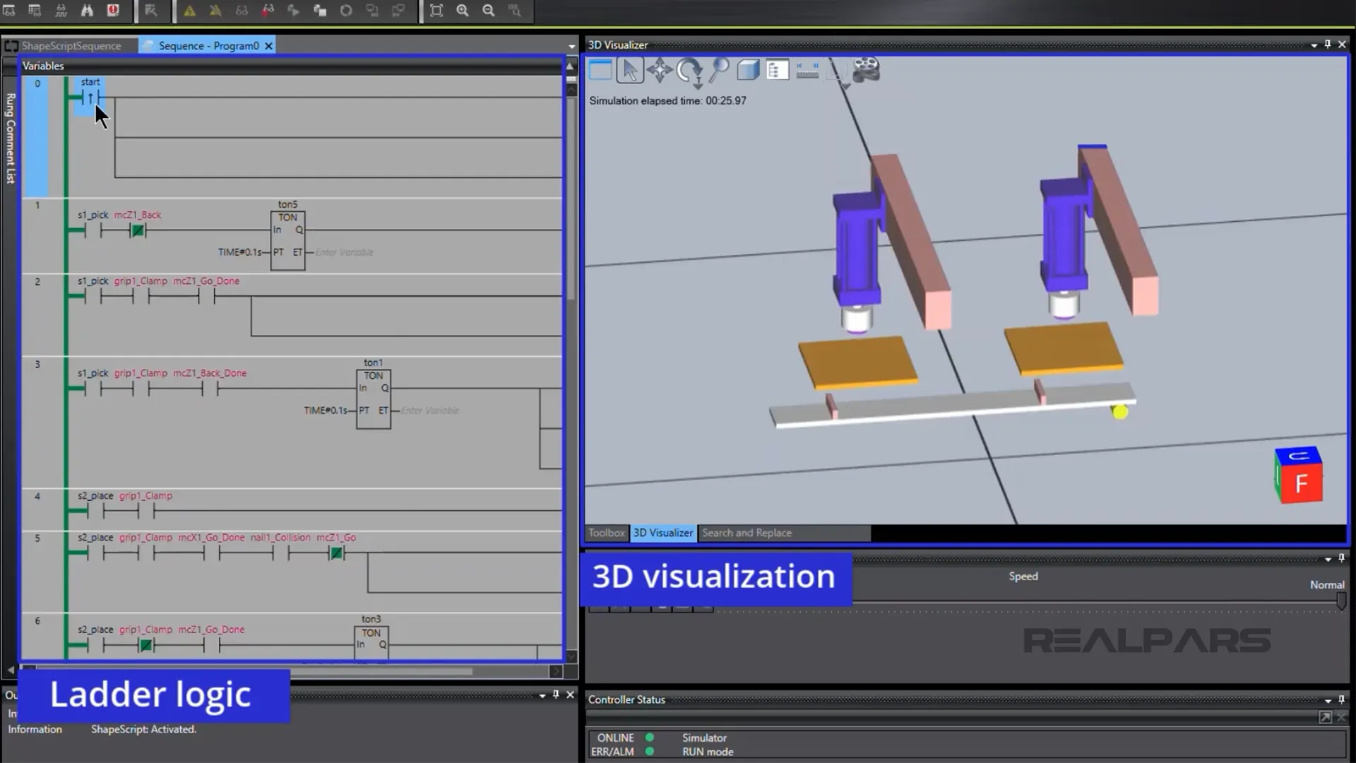 ladder logic control program & the 3D visualization