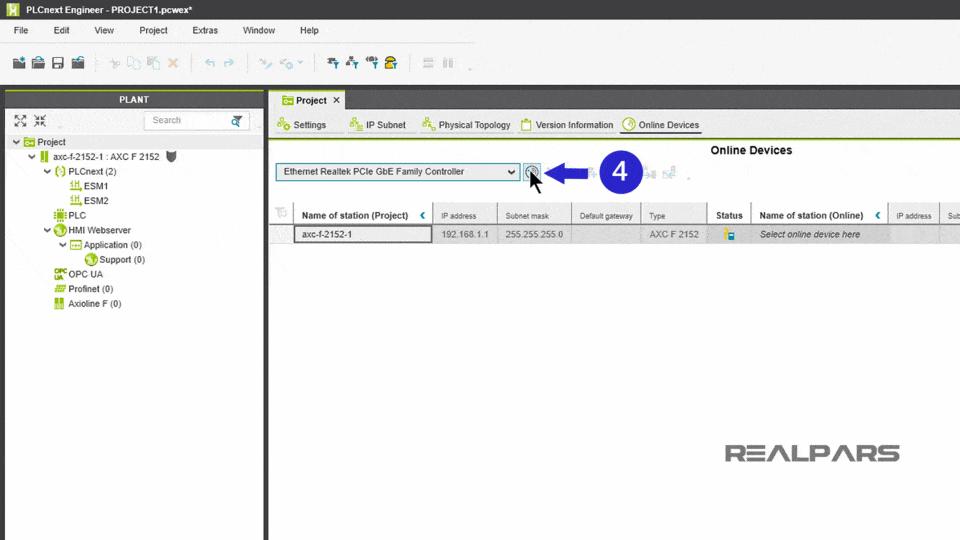 PLCnext Engineer Online Devices Scan