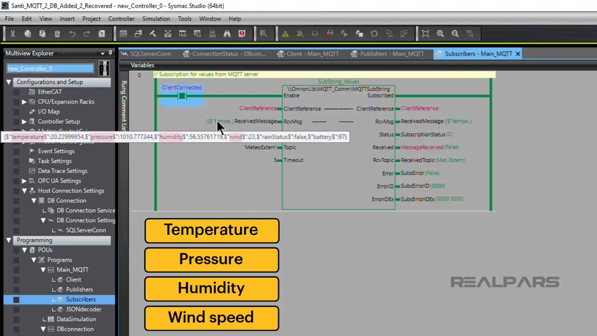 JSON-encoded weather station data