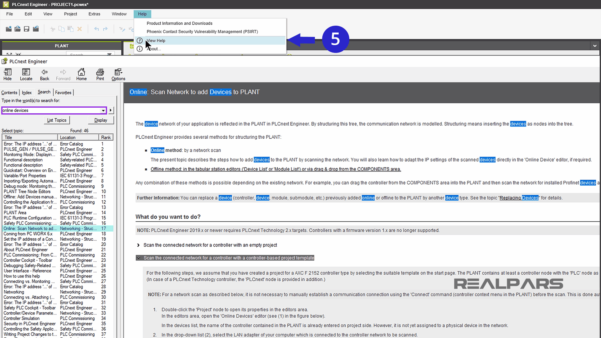 PLCnext Engineer Help Function