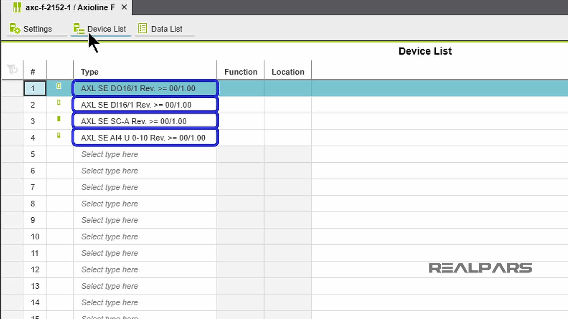 PLCnext Engineer Device List