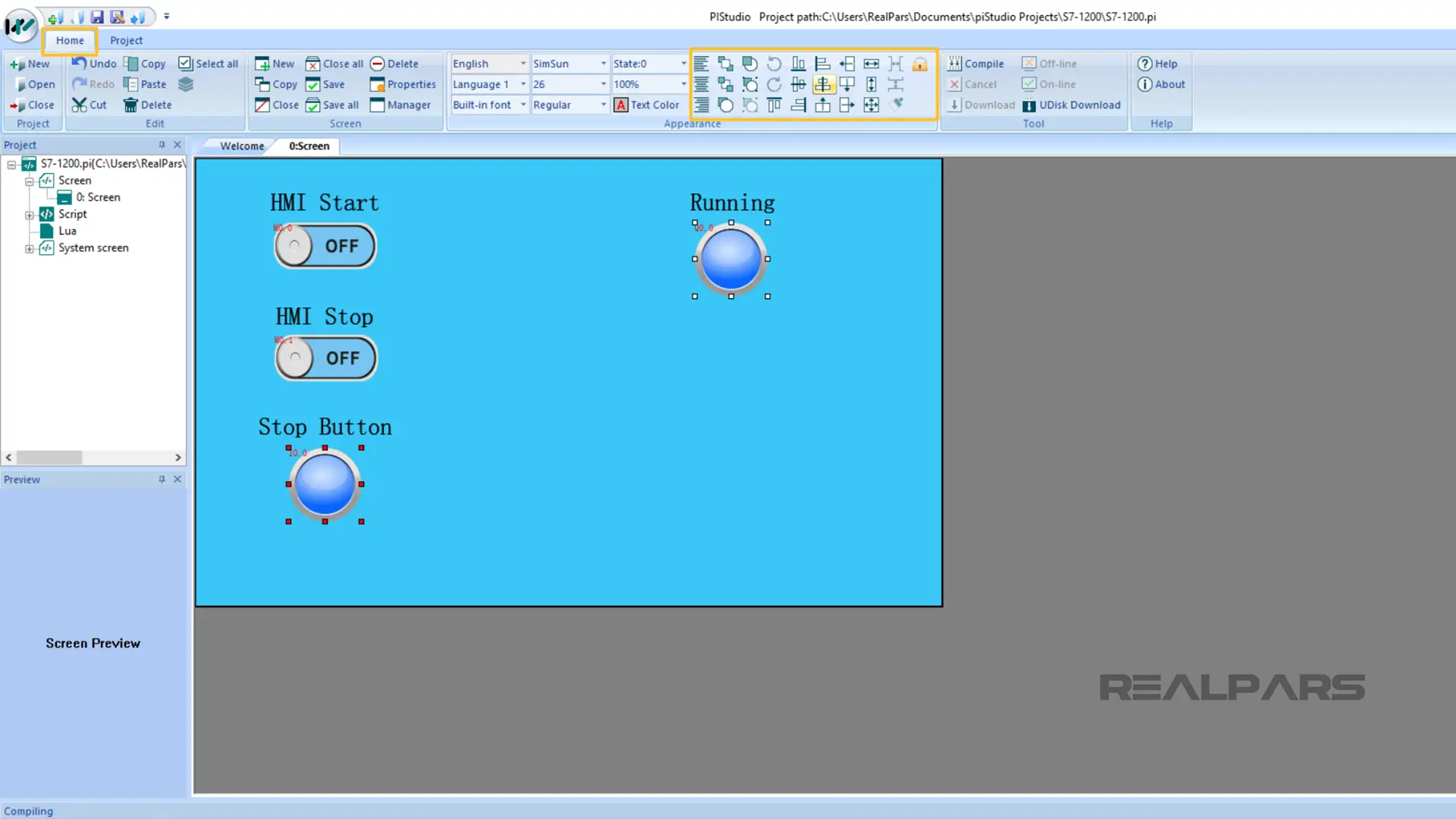 Positioning tools in piStudio