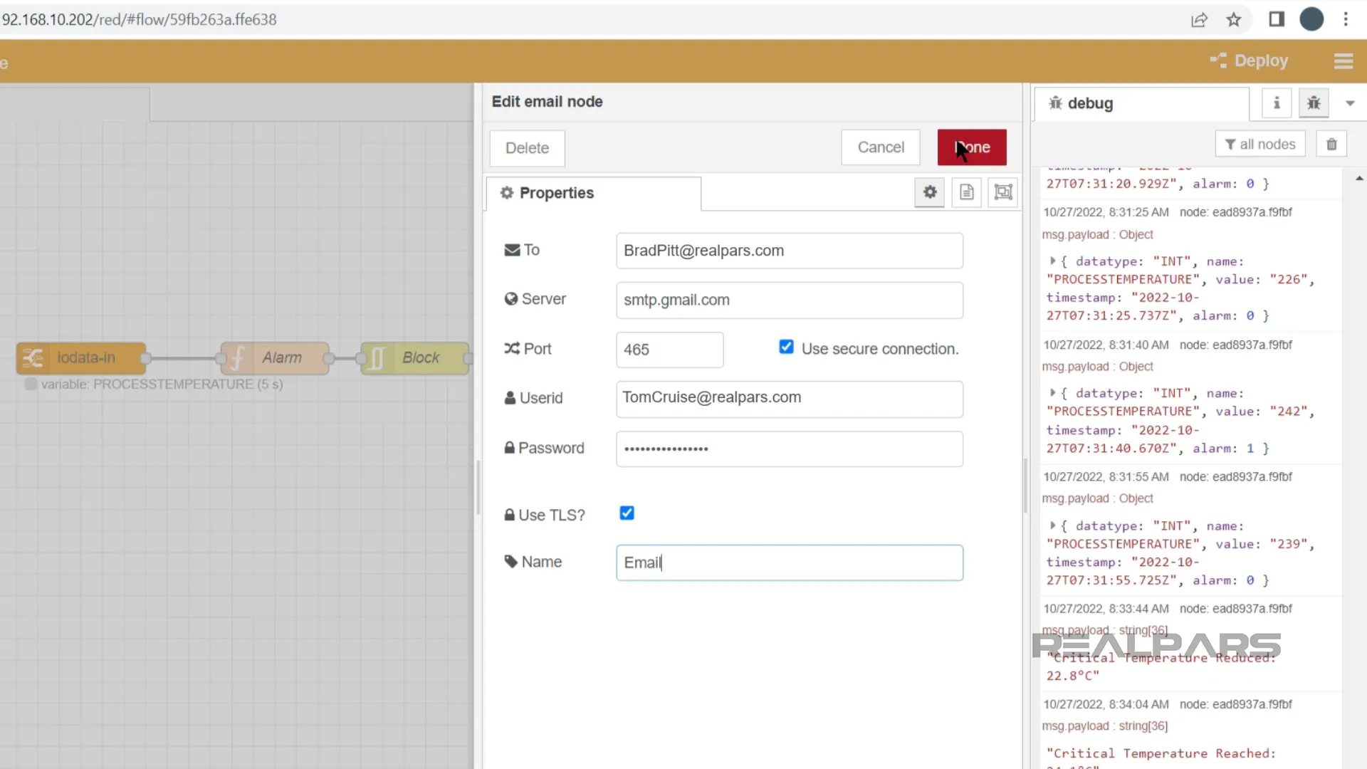 configure the email node