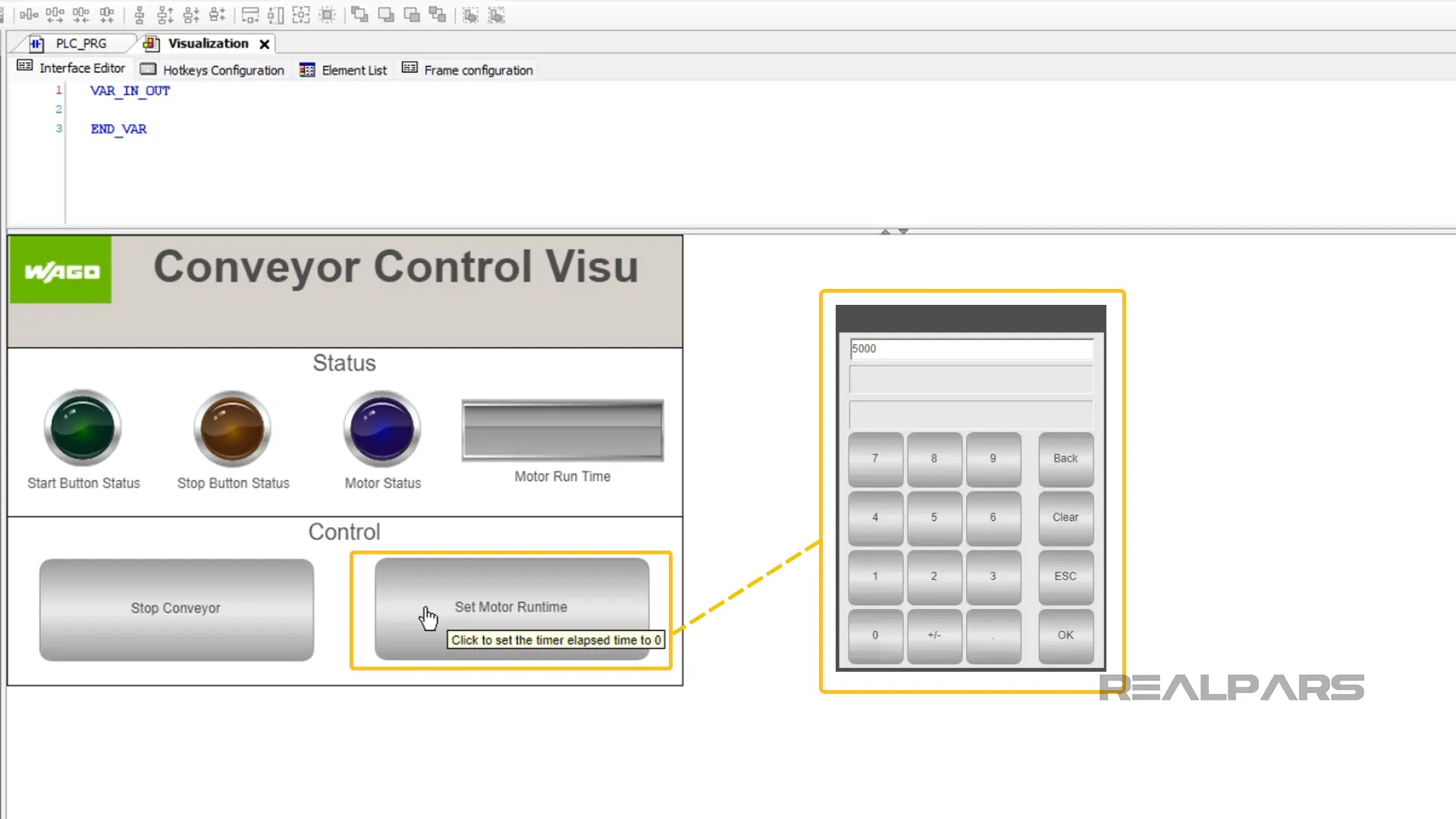 “Set Motor Runtime” control button