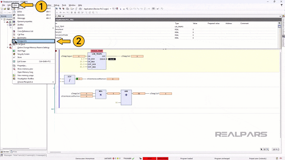  CODESYS Breakpoint Window