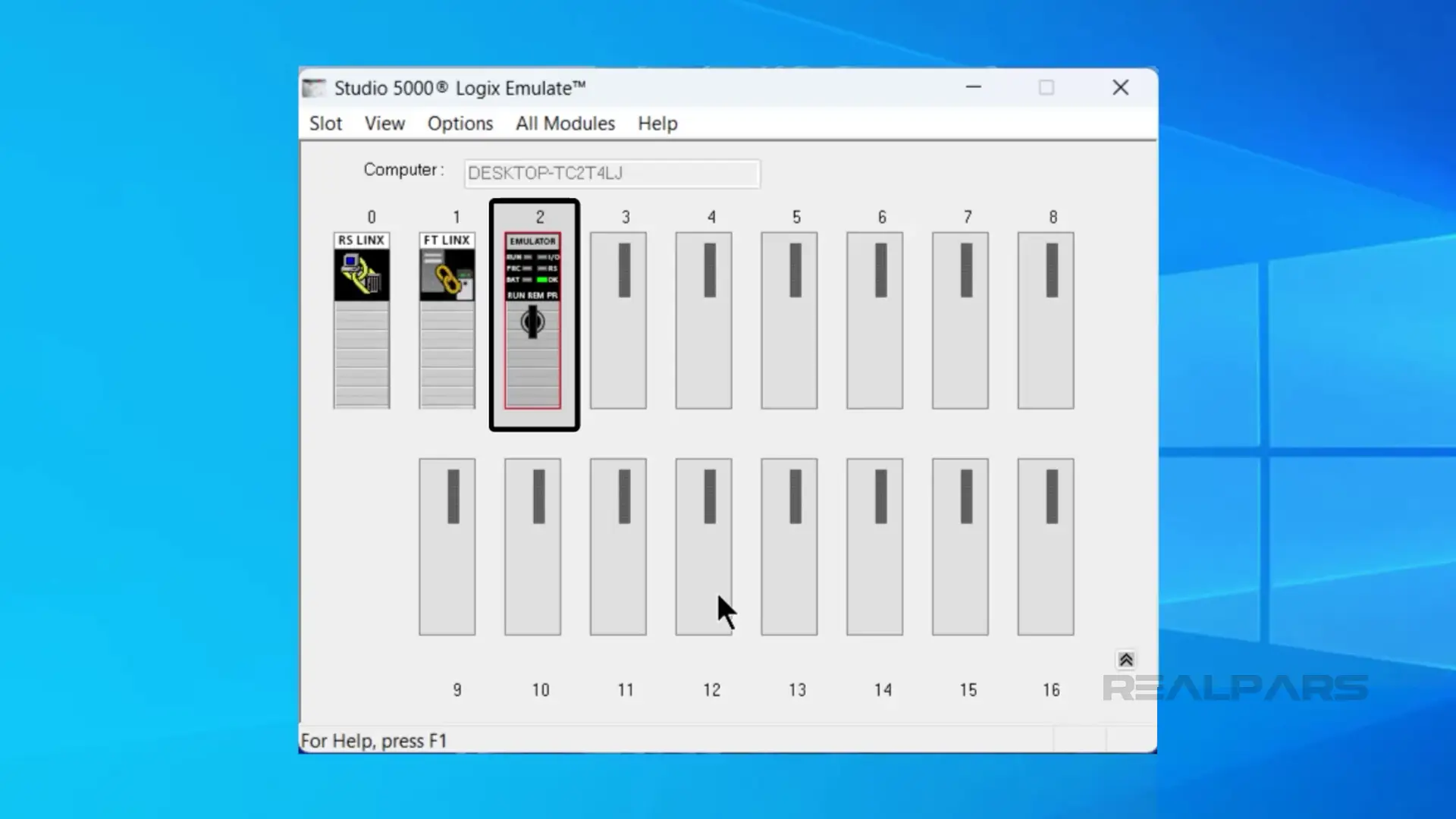 The Studio 5000 Logix Emulate window shows an emulated controller added to the chassis, with status indicators visible.