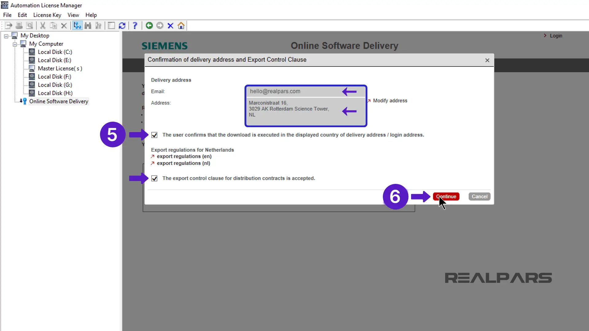 Confirmation Delivery Address