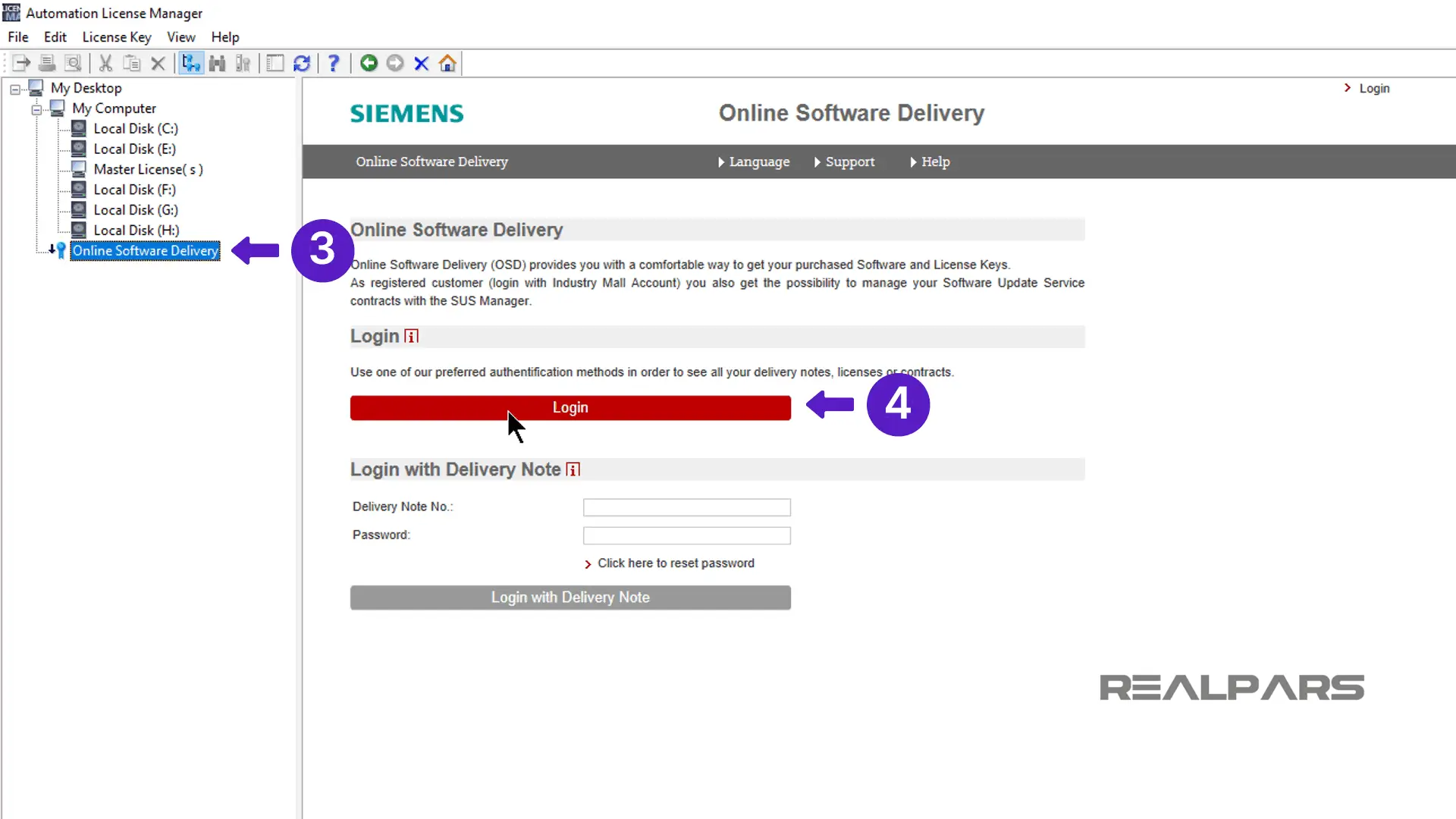 Login to Automation License Manager