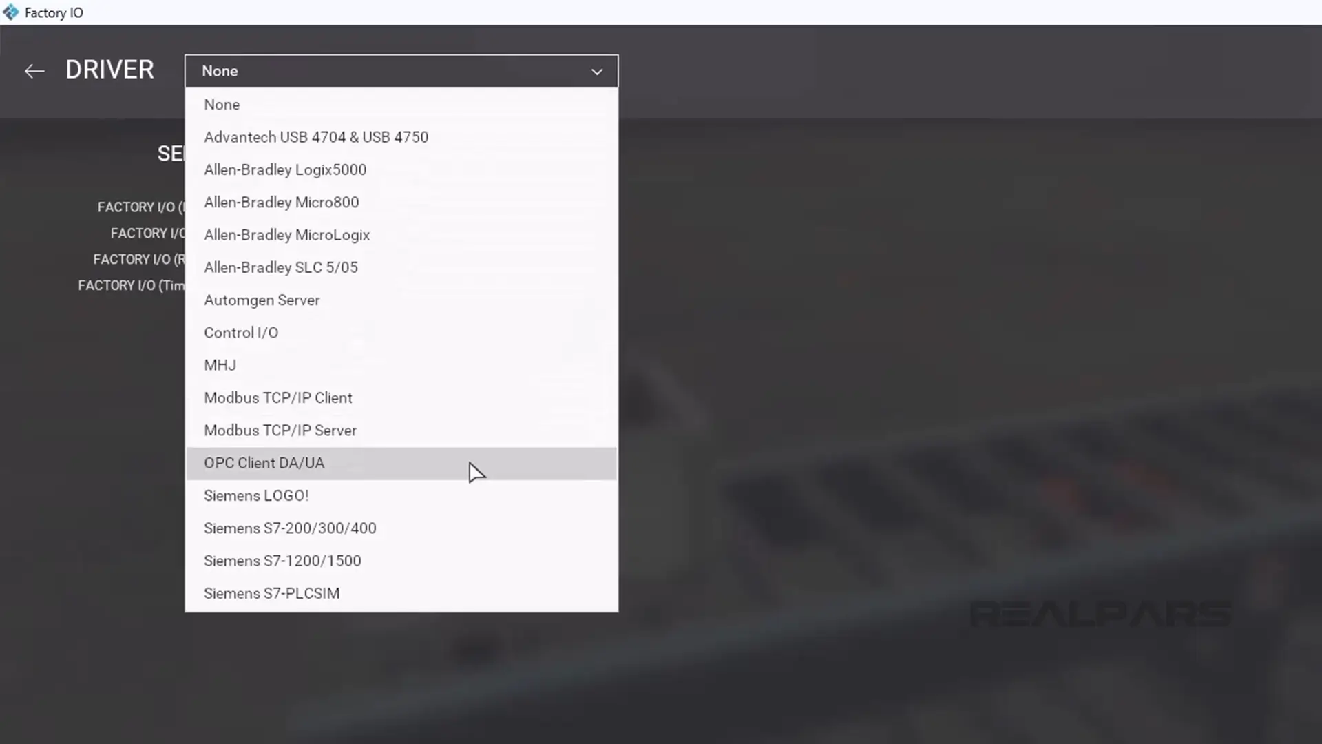 OPC Client DA/UA driver in Factory IO