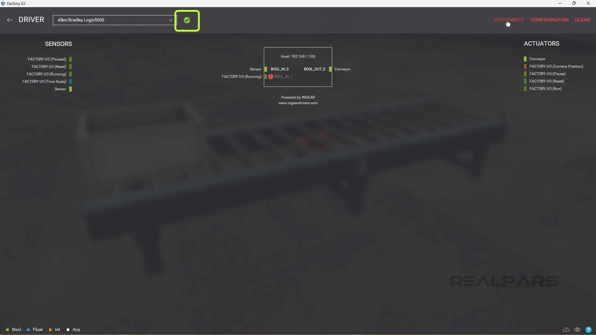 Connect the scene to the emulated controller in Factory IO