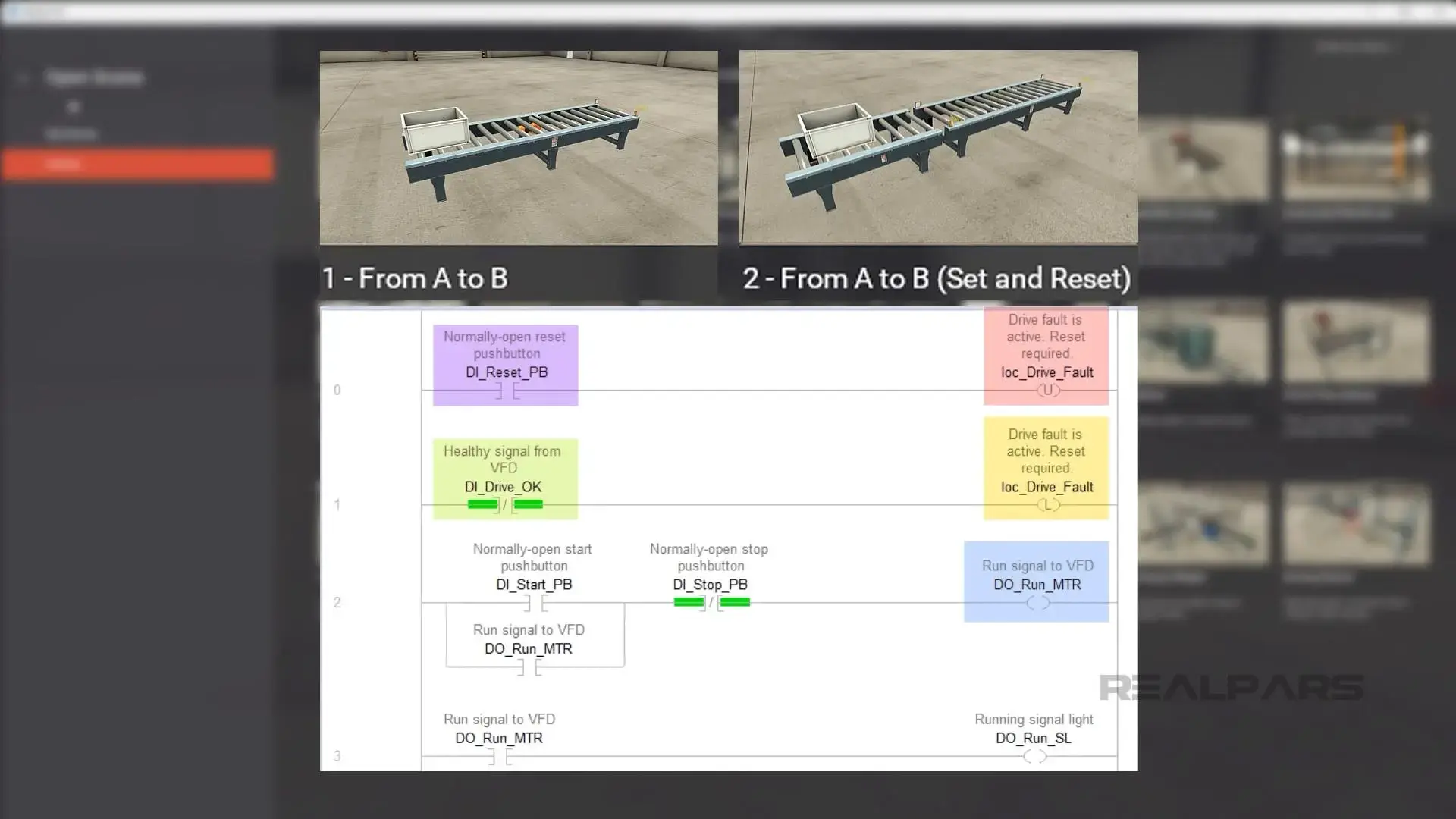 Early Factory IO scenes help practice basic ladder instructions.