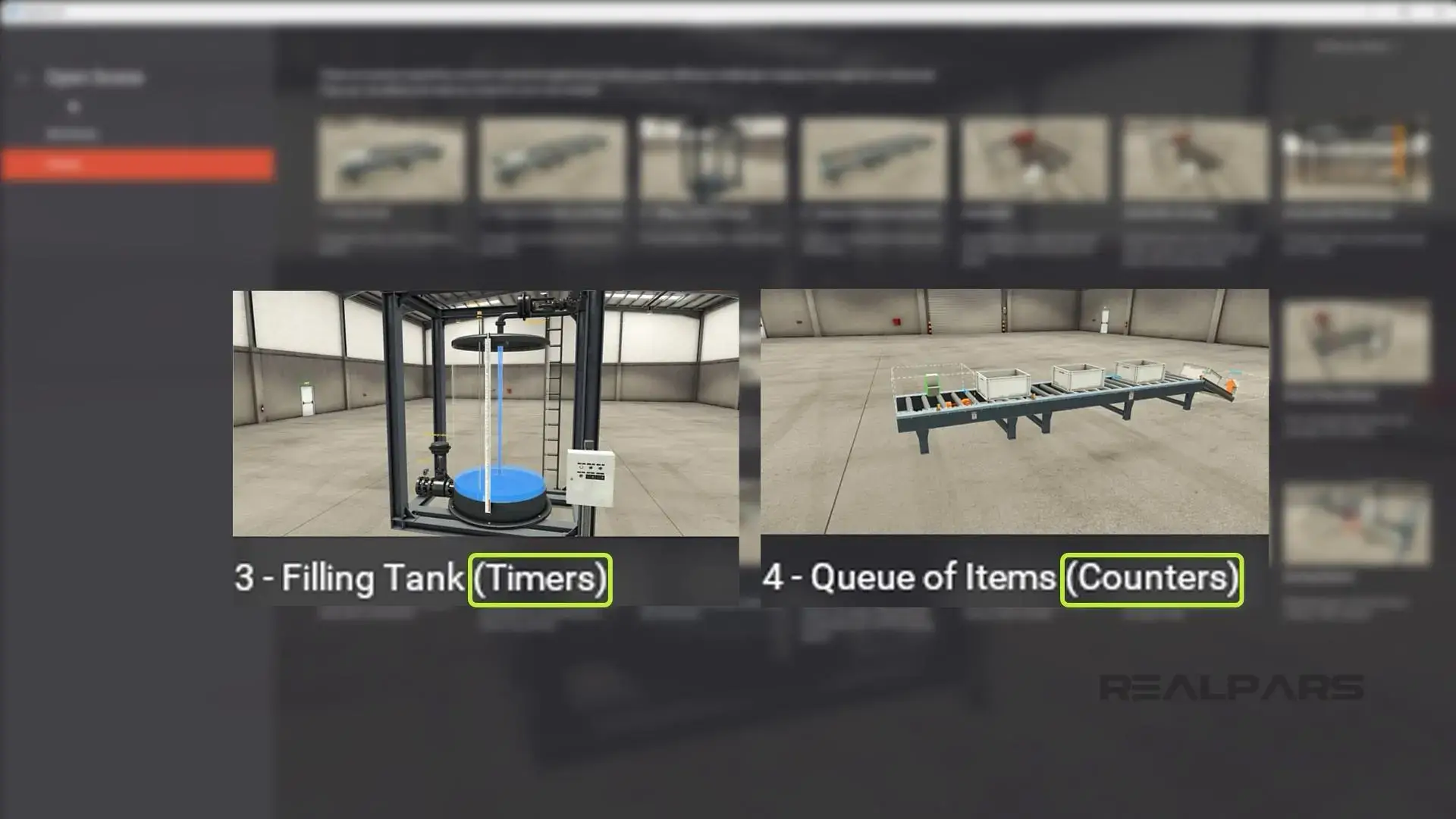 Factory IO scenes help practice timers, counters.