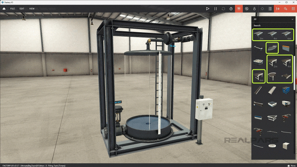 Library of common industrial parts in Factory IO.