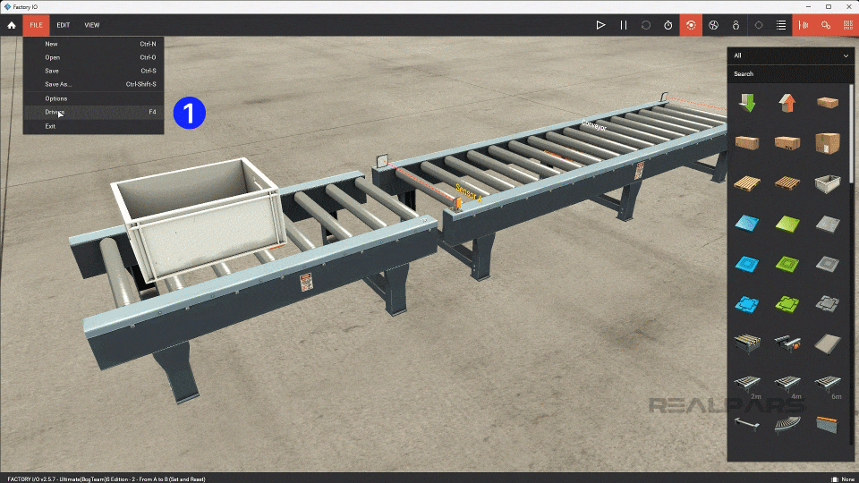 Built-in soft PLC and code editor in Factory IO.