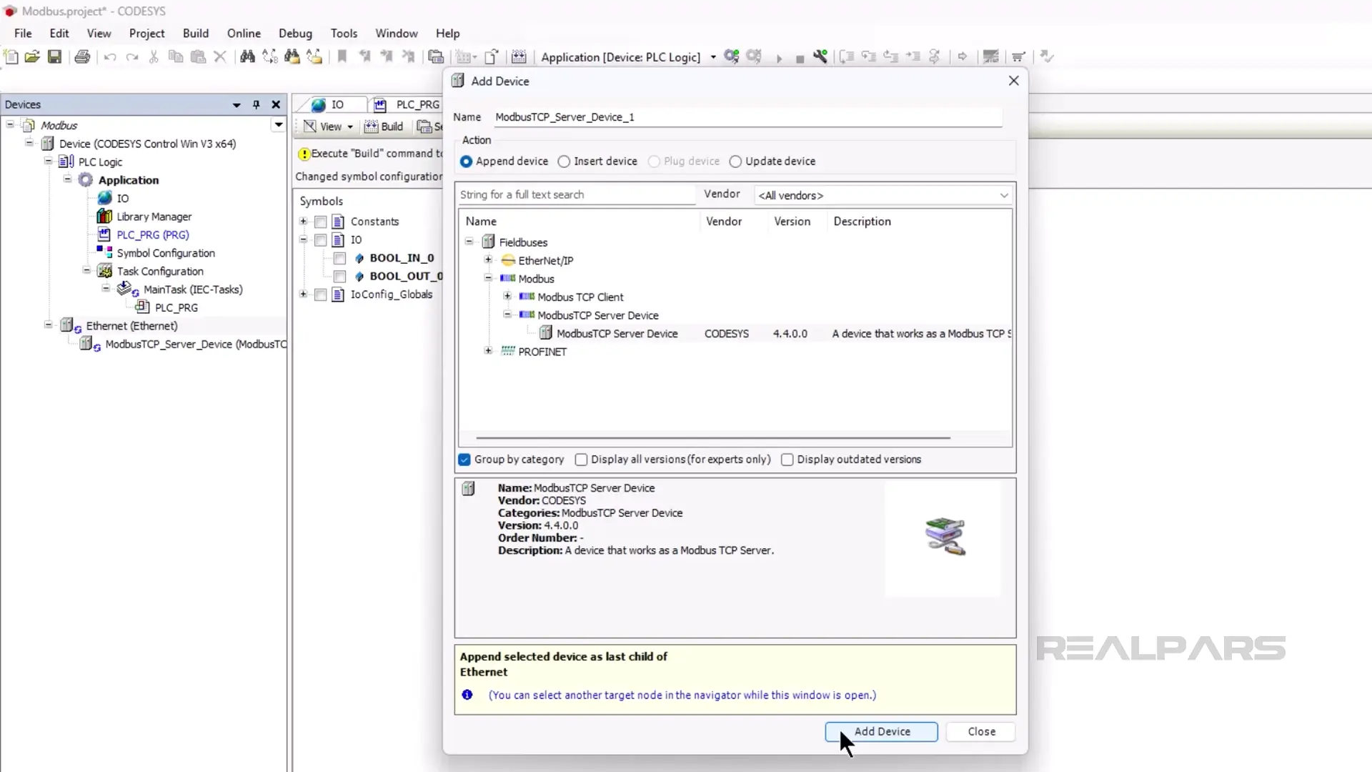 Add ModbusTCP Server Device in CODESYS