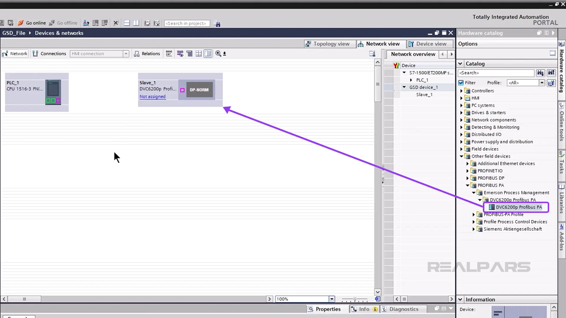 Add the Valve Controller in TIA Portal.